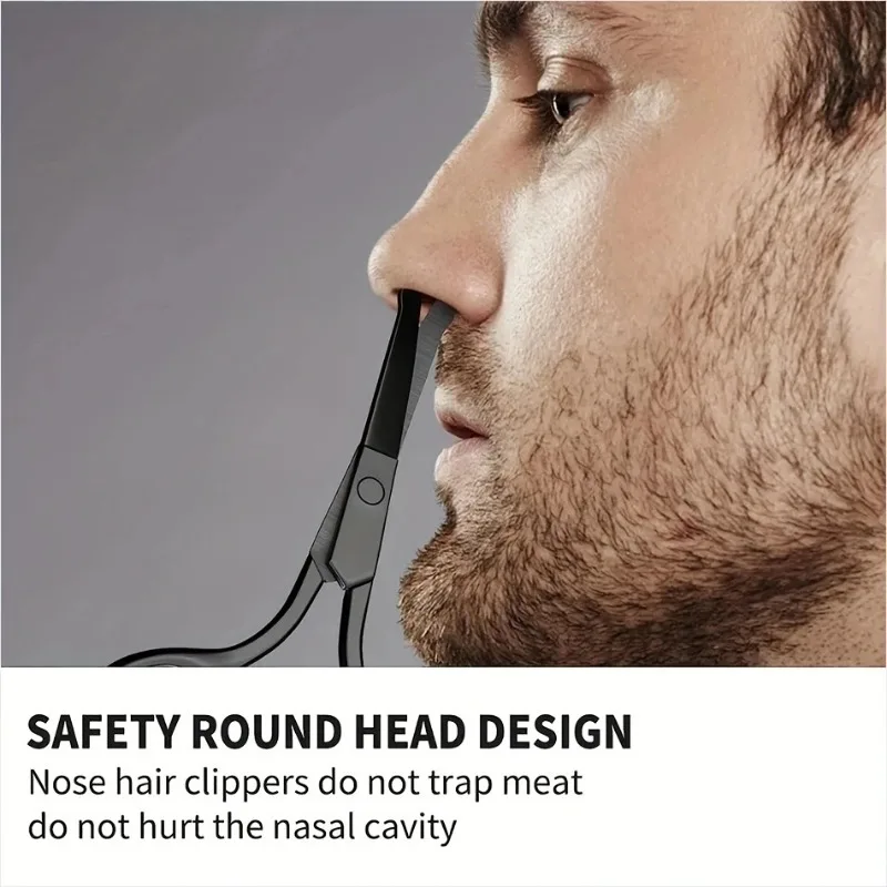 Safety Nose Hair Trimming Scissors - Mirror Polished Stainless Steel with Round Tip Design for Precise Grooming (Black)