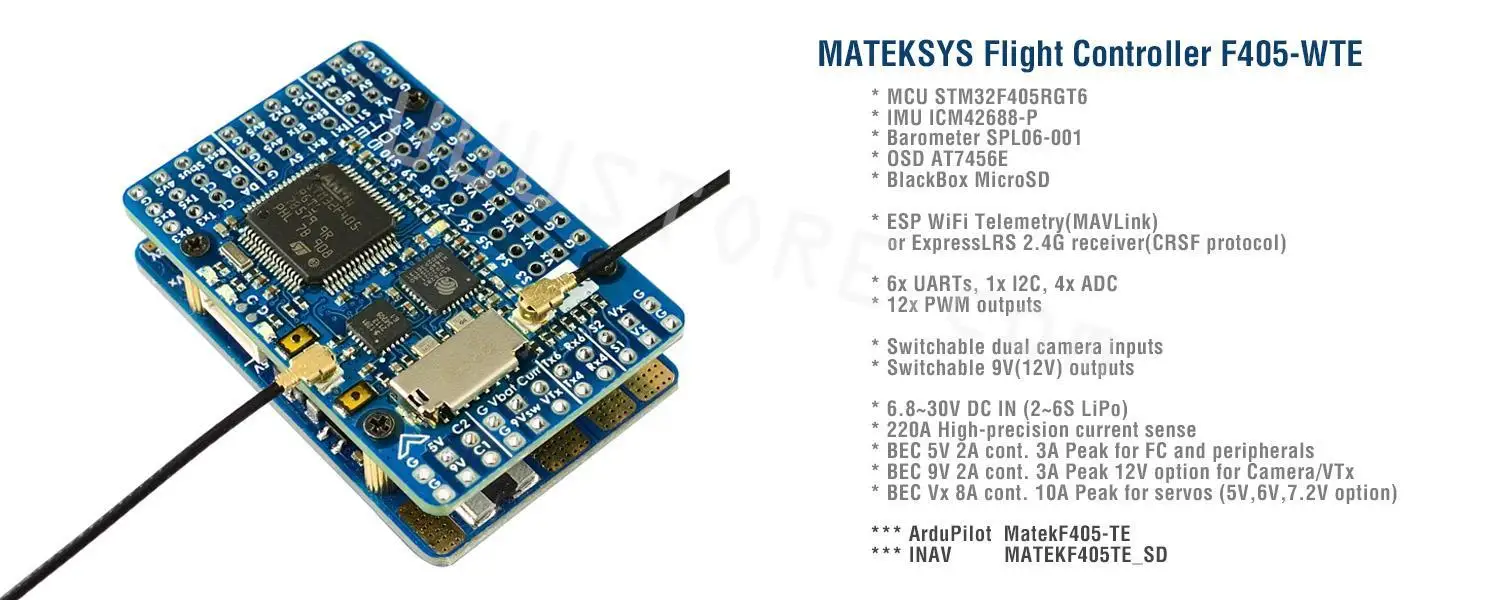 Matek MATEKSYS F405-WTE F405 STM32F405RET6 Flight Controller Built-in OSD SD Slot DPS310 for RC Drone F405-CTR Updated version 1