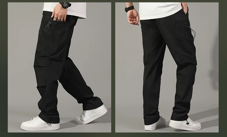 Cargo Hosen Mann High Street Koreanische Mode Casual Hosen Multi Taschen Outdoor Wandern Hosen Lose Gerade Kordelzug Herren Hose – Detail 15