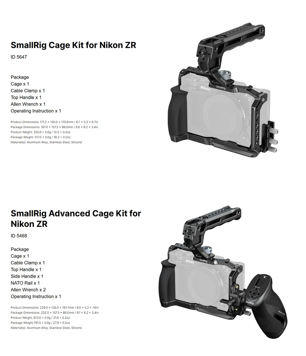 その他 Y SmallRig Handheld ZR Advanced Cage Kit for Nikon ZR W/ Top Handle