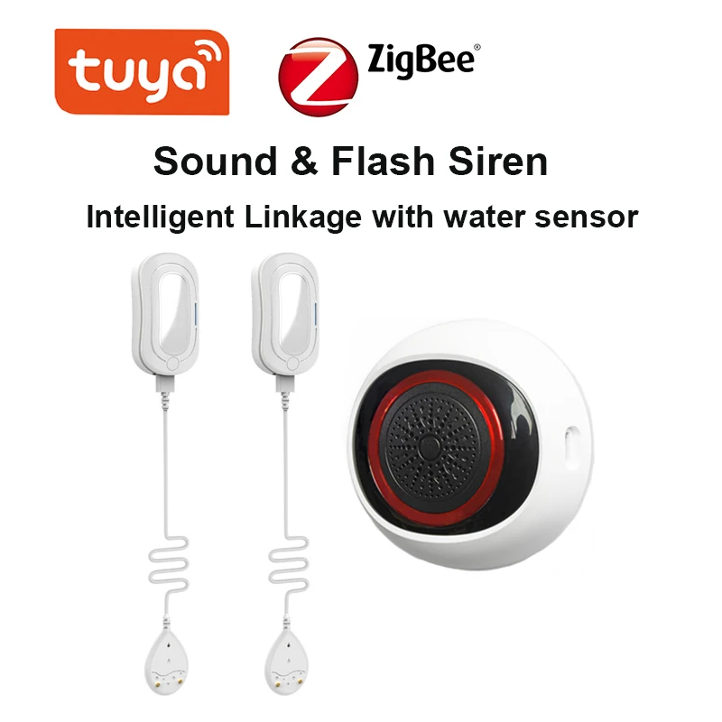 

2pcs Tuya Smart Zigbee Water Leakage Sensor Leak Monitoring App Notification Intelligent Linkage with Smart Sound & Flash Siren