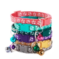 HABO Collar With Bell Cartoon Footprint Colorful Dog Puppy Cat Accessories Kitten Collar Adjustable Safety Bell Ring Necklace 2