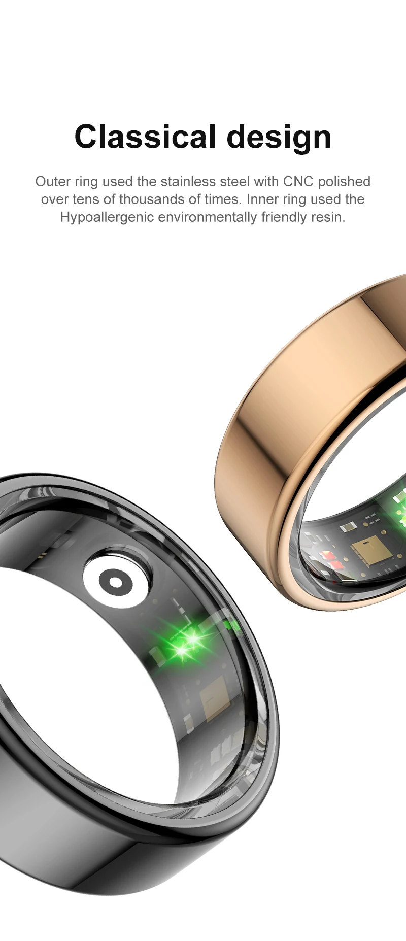 R02 Smart Ring Sensor Men Women Charging Case Health Monitor Sleep Exercise Records Step IP68 Waterproof Fashion Finger Rings