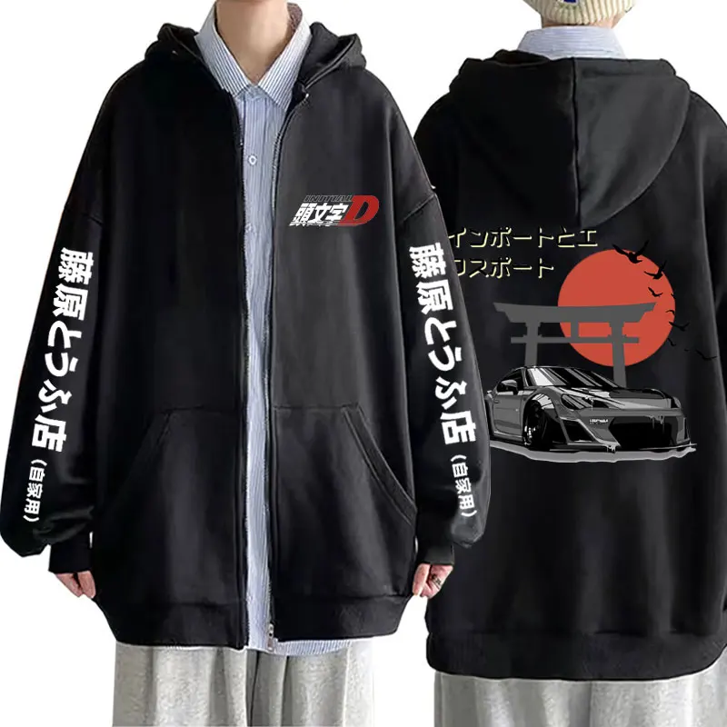 

Anime Drift Initial D AE86 Graphic Zipper Hoodie RX7 R34 Skyline GTR JDM Zip Up Jacket Unisex Fashion Manga Casual Sweatshirts