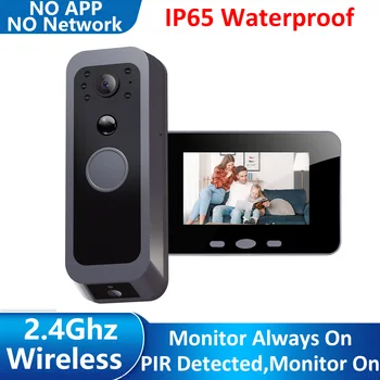 2.4Ghz Wireless Video Doorbell IP65 Outdoor Monitoring Two Way Audio Intercom Door Camera PIR Motion Detection 4' IPS Screen 1