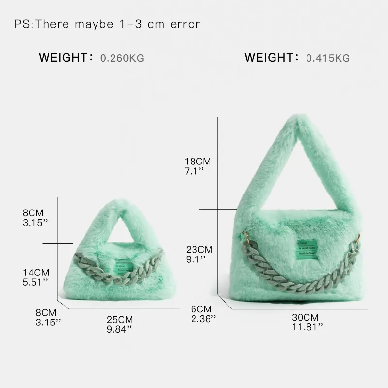 Fashion Pluffy Women Handbags Designer Acrylic Chains Shoulder Bags Soft Plush Faux Fur Large Tote Purses Small Bohos Purse 2023