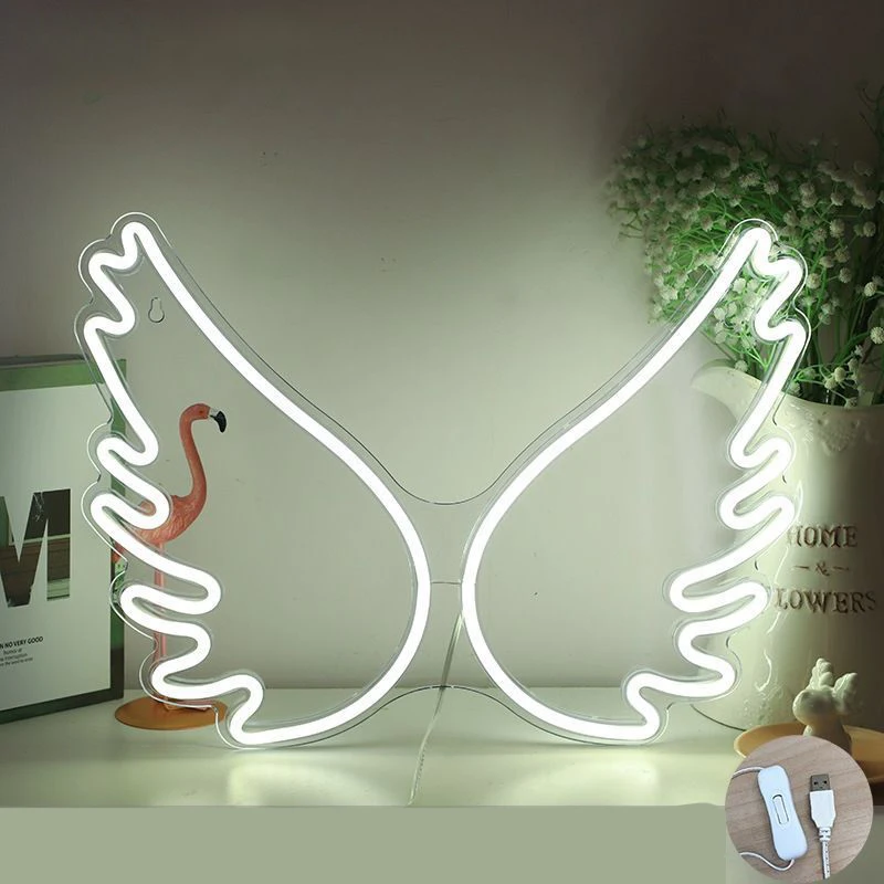 Неоновые белые крылья, фотообои 45x33 см, неоновые светильники для детского душа для крещения, дня рождения, детского душа, годовщины, Настенный декор