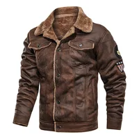 Man Leather Jacket Winter New High Street Turn Down Collar Male Bomber Outerwear Single-breasted Long Sleeve Men Plush Coat
