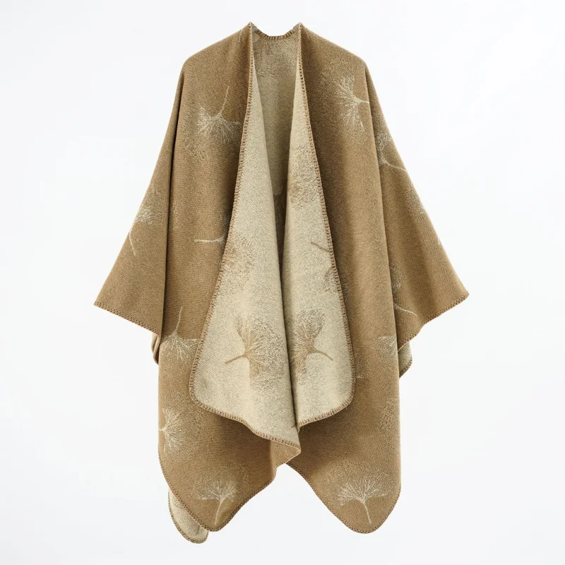 Autumn and winter European and American national style luxury fashion warm split shawl imitation cashmere cape flower scarf wome