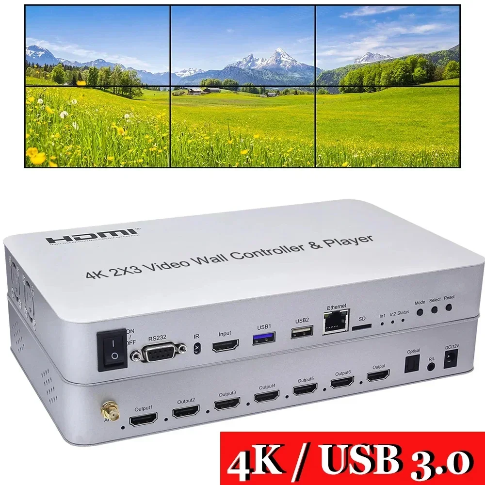 4K 2x3 HDMI 비디오 월 컨트롤러 플레이어 TV 스플라이서 2x2 멀티 스..