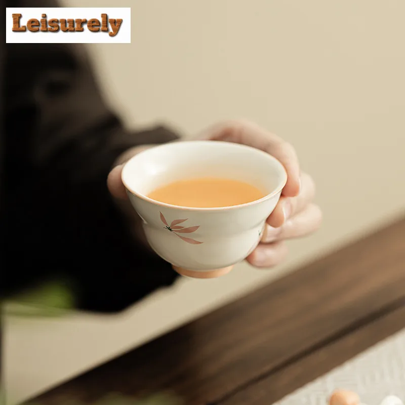 2pc/lot Orchid Wind Chime Ceramic Teacup Creative Tea Bowl Tea Pair Tea-tasting Fragrance Cup Chazhan Master Cups Teaware Craft