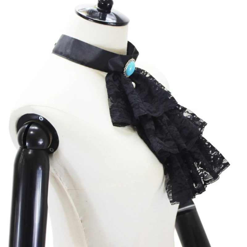 

Womens Jabot Pirate Colonial Victorian Detachable Jabot Steampunk Ruffled Fake Collar Shirt Front Necklace Neckwear