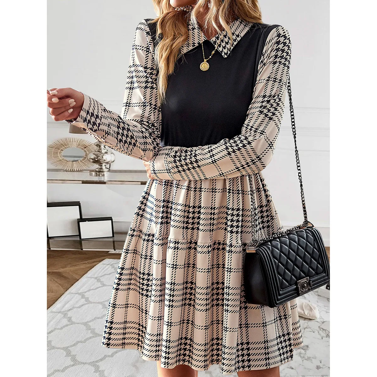 Simple Elegant Long Sleeve Women Dress Solid Color Button Fashion Spring Summer Dress Turn Down Collar A-line Casual White Dress main image 0