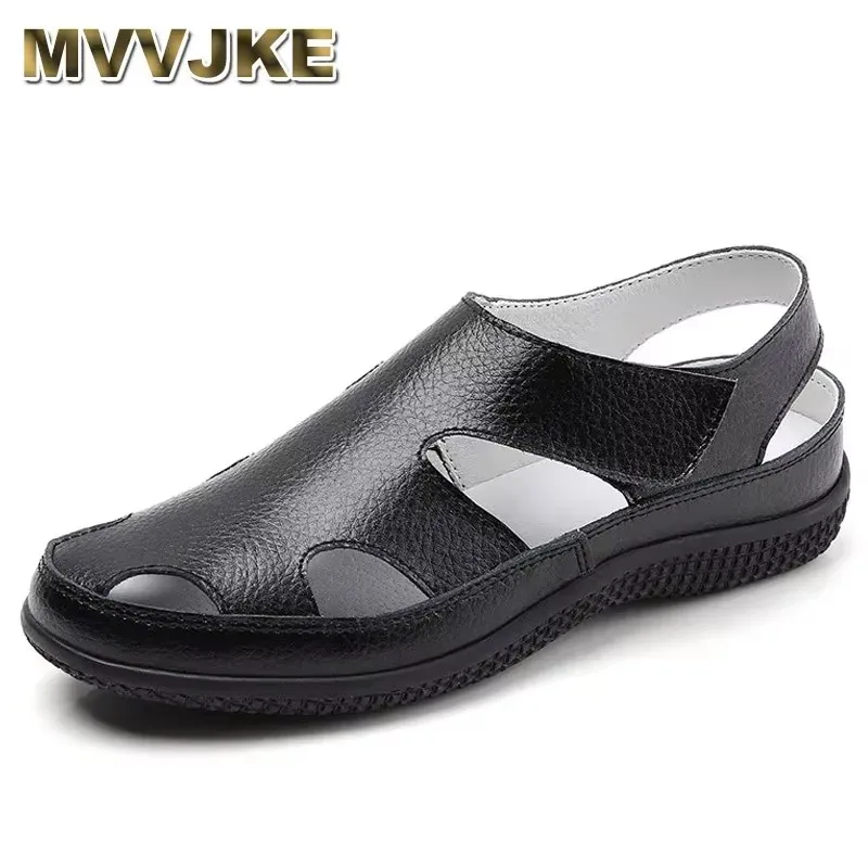 2025 Women's Genuine Leather Sandals Soft Bottom Hollow Casual Sport Sandals Comfortable Ladies Outdoor Walking Beach Shoes 1