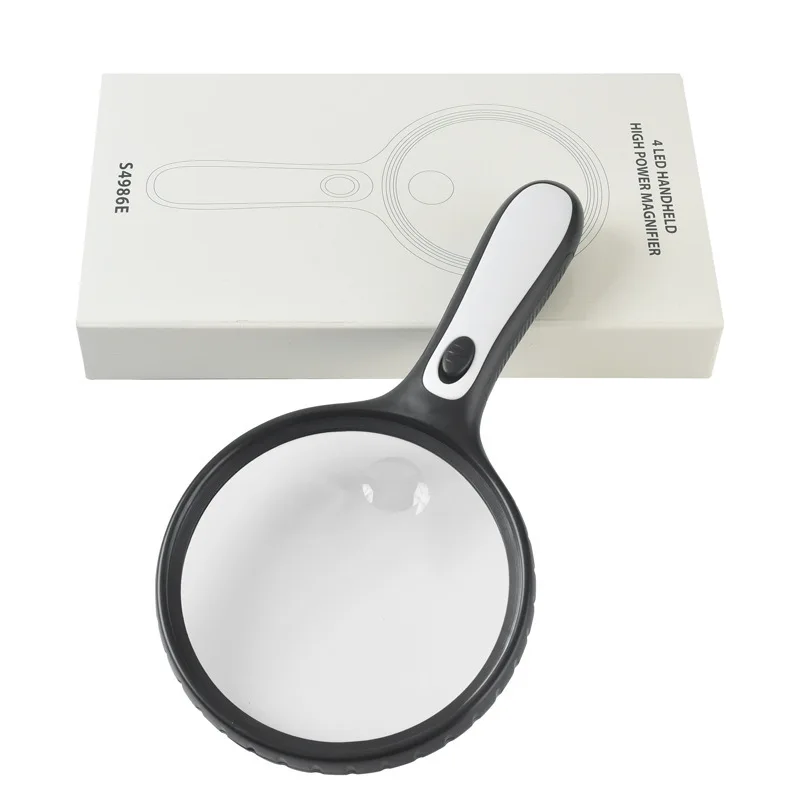 

145Mm Large Diameter Elderly Reading 4Led Magnifying Glass, Handheld Magnifying Glass, 10X Mother and Child Mirror