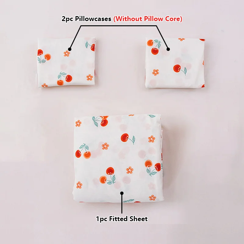 3PC Cherry Little Red Flower Bed Sheet Kawaii Bedding Set 100%Polyester 1Fitted Sheet 2Pillowcase Suitable for adults/children 2