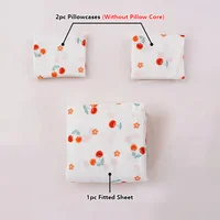 3PC Cherry Little Red Flower Bed Sheet Kawaii Bedding Set 100%Polyester 1Fitted Sheet 2Pillowcase Suitable for adults/children 2