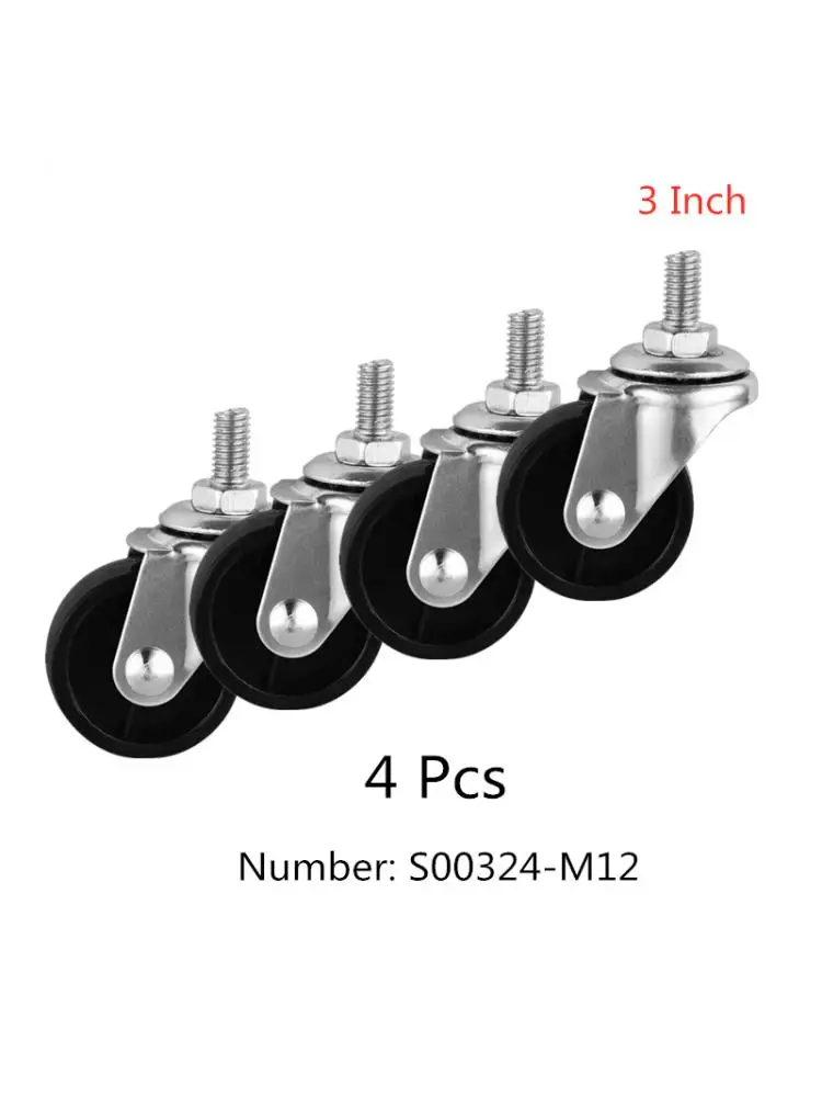 

4 Pcs/Lot Casters 3 Inch M12 Screw Universal Caster Light Black Pp Plastic Steering Wheel Tool Trolley