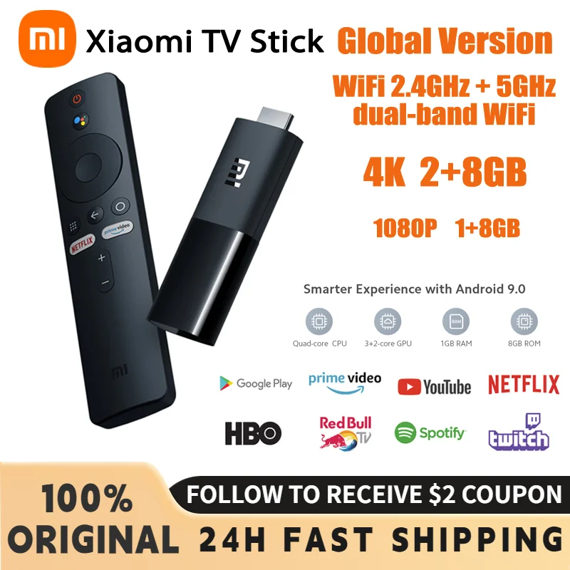 

Xiaomi Mi TV Stick 4K Global Version 2GB RAM 8GB ROM Android TV 11 Quad Core Netflix Wifi Google Assistant Bluetooth