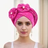 1 Casual Bun Hat Space layer ironed drill two flower multi-layer African dinner hat Auto gele Bun Hat 2