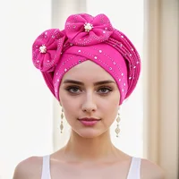 1 Casual Bun Hat Space layer ironed drill two flower multi-layer African dinner hat Auto gele Bun Hat 2