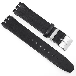 Elegant Genuine Leather Watch Strap - Soft Cowhide Band - 17mm (Black - silver pin )