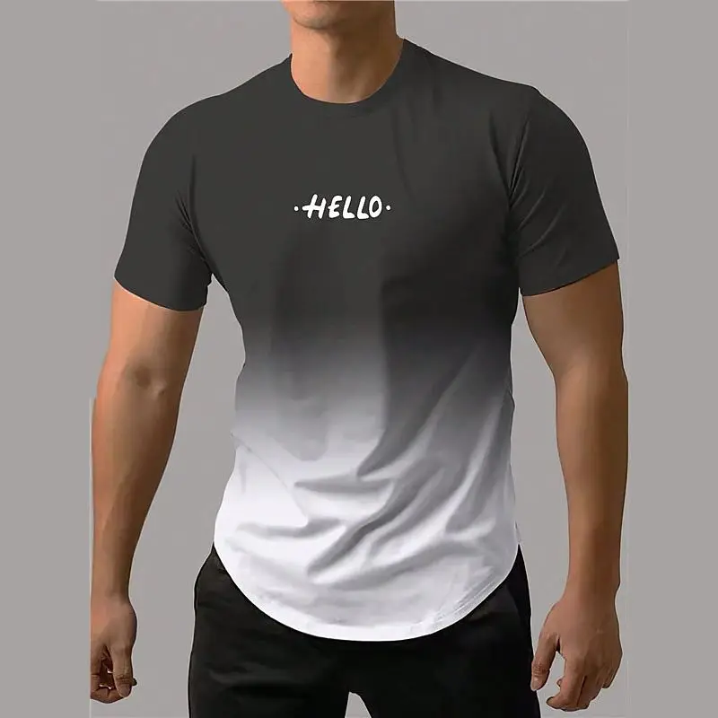 

Letter Printed T Shirt For Men Contrast Gradient Harajuku Short Sleeve Tops Fashion Leisure O-neck Tracksuits Oversized T-shirts