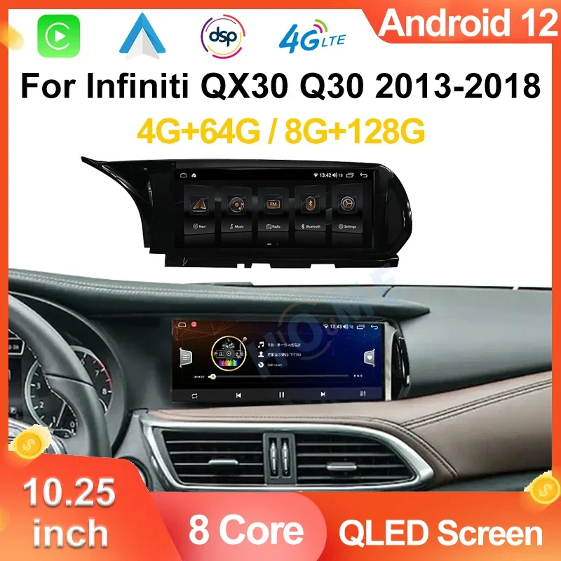 

128GB Android Car Radio For Infiniti QX30 Q30 2013-2018 Stereo Multimedia Player Head Unit Wireless Carplay AndroidAuto GPS Navi