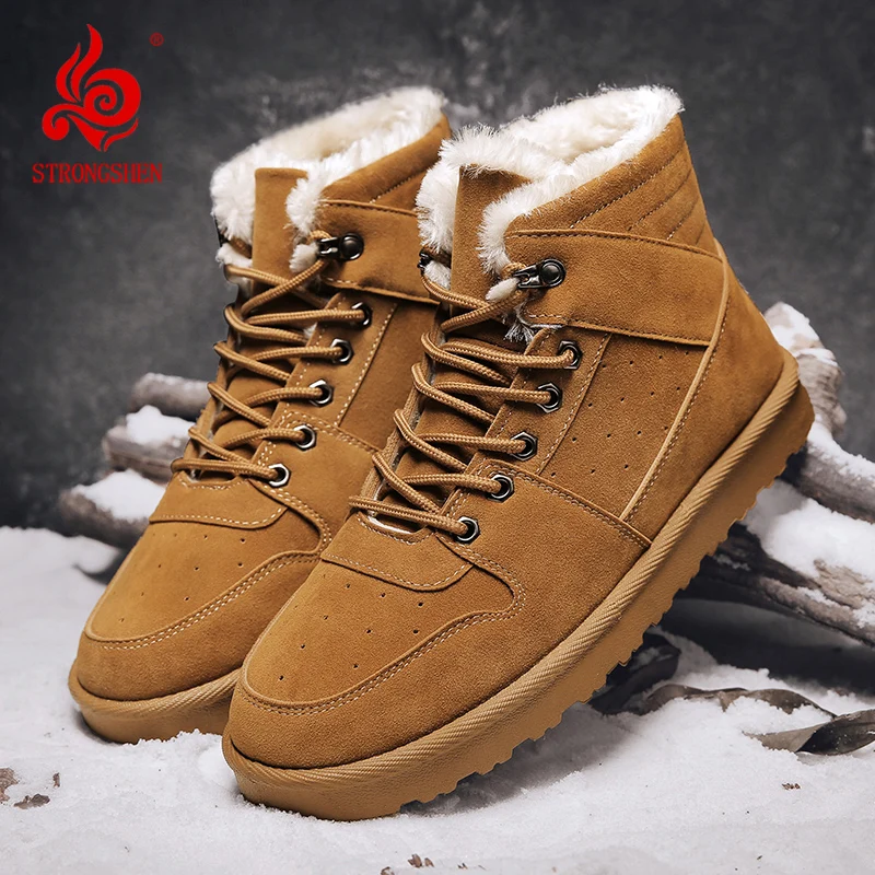 

STRONGSHEN Winter Men Plush Soft Snow Boots Plus Warm Outdoor Lace Up Tooling Boots Men Fashion Non-slip Casual Shoes Sneaker