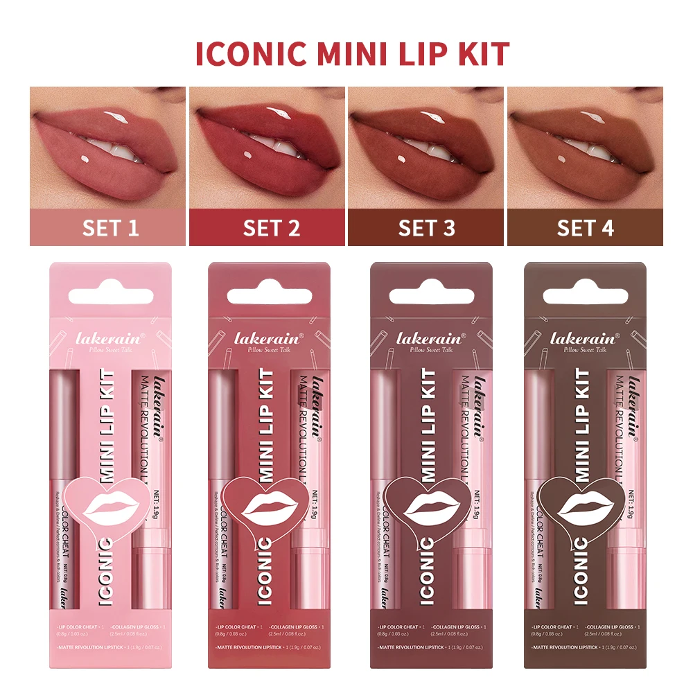Lipliner&Lipstick Lip Gloss Set Waterproof Long Lasting Lip Makeup Matte Travel Mini Set Women's Makeup Cosmetics 3pcs/set