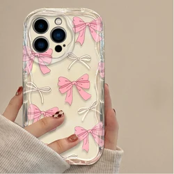 Elegant Black Bowknot Heart Shockproof Silicone Phone Case - iPhone 15 (Clear - YYDSN2780)