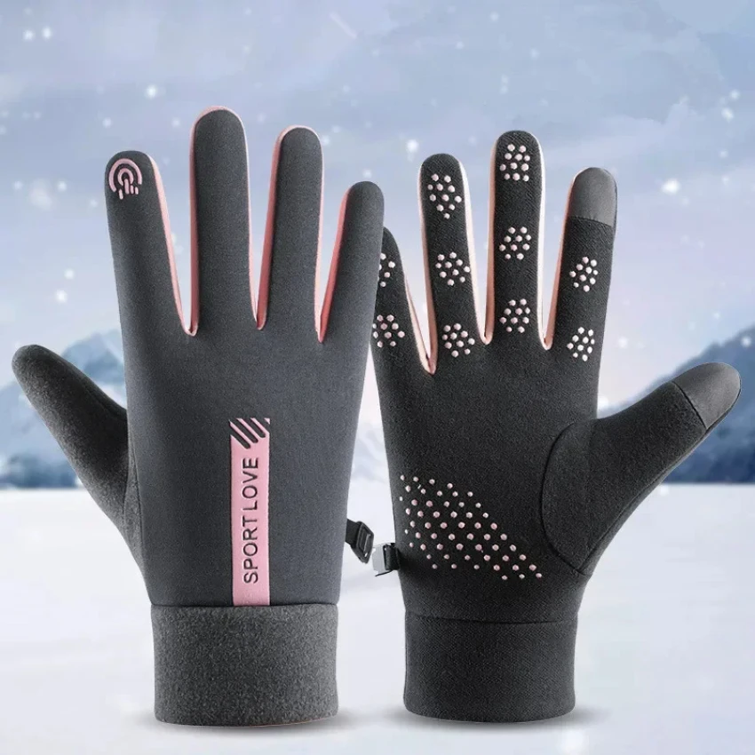 Winter Gloves Men Women Cycling Bike Non-slip Thermal Fleece Cold-Resistant Wind Waterproof Warm Outdoor Running Skiing Mittens