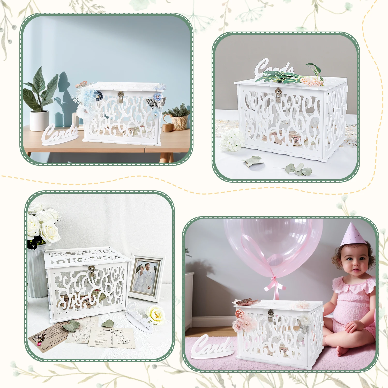 OurWarm White Lockable Wedding Card Box PVC Wedding Card Mailbox for Reception Graduation Baby Shower Decoration