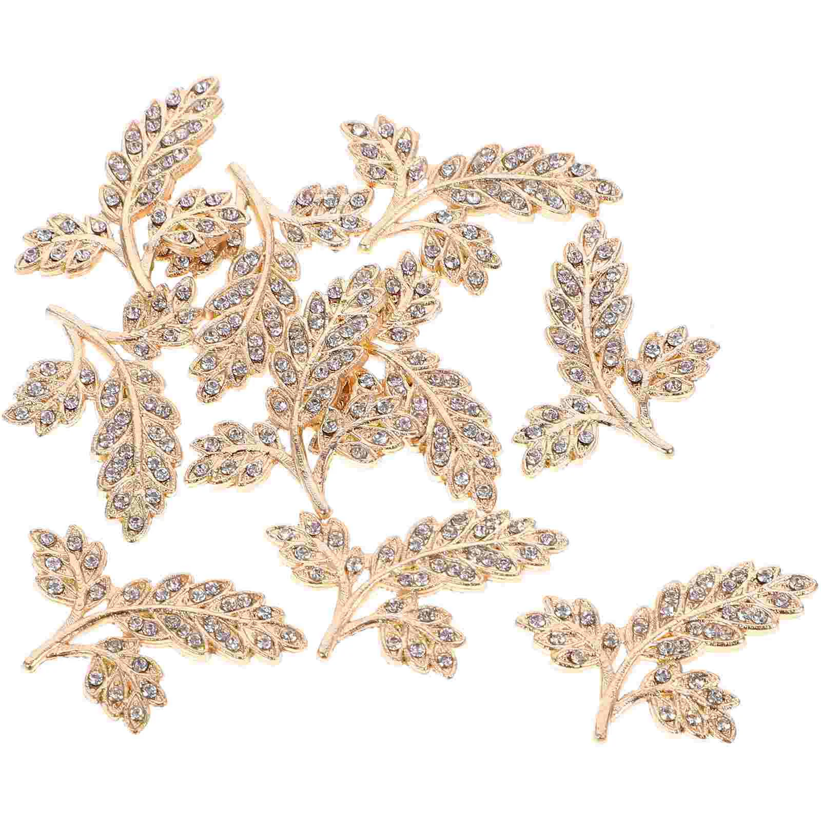 10 Pcs Leaf Hair Accessories Mini Decor Phone Case with Rhinestone Charm For Beauty Crafts Ornament DIY Decorations