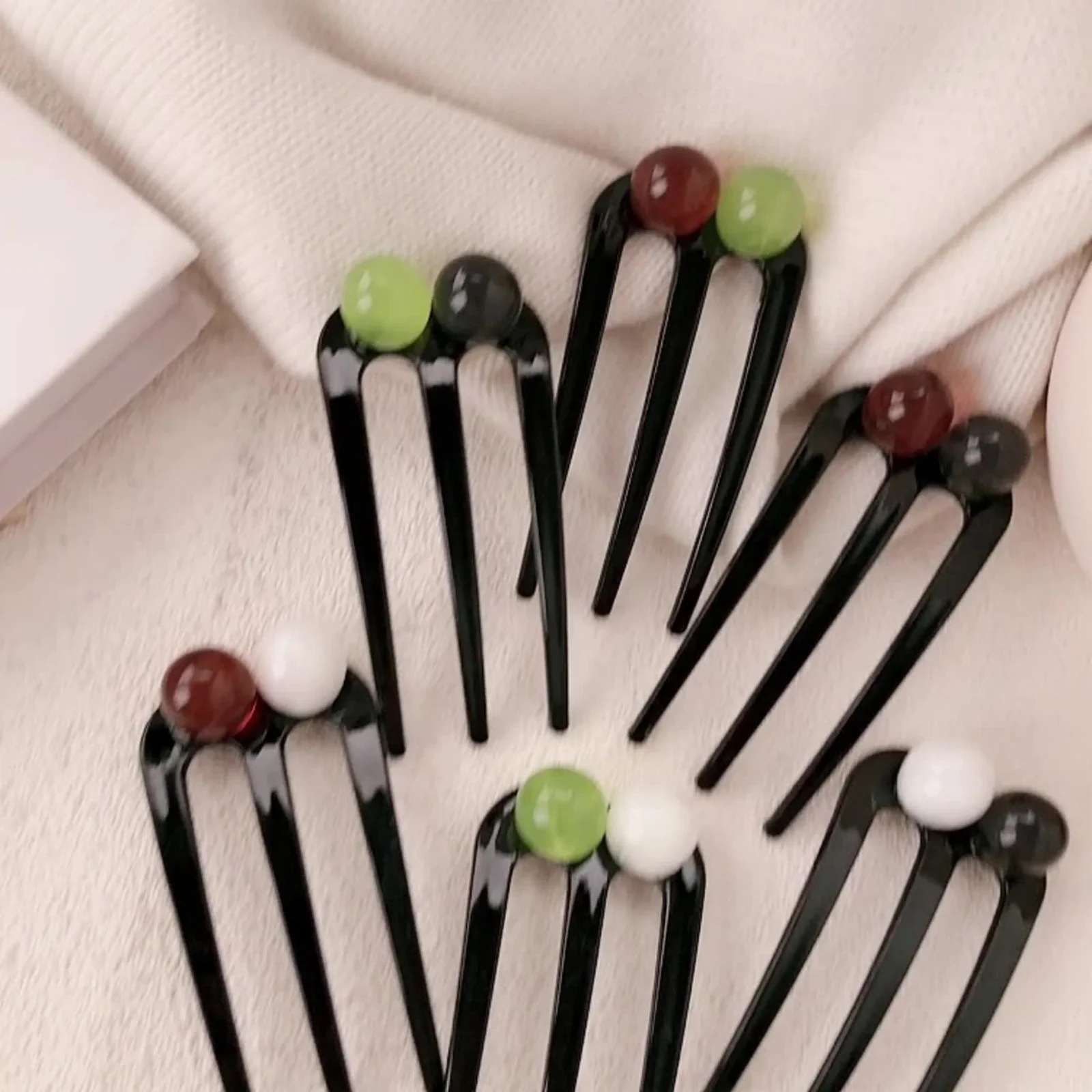 1PC  Dual - Bead Hair Fork Clips, 2 - Piece Set, Stylish Broken Bangs Hair Accessories for Women, Ideal for Chic Updos