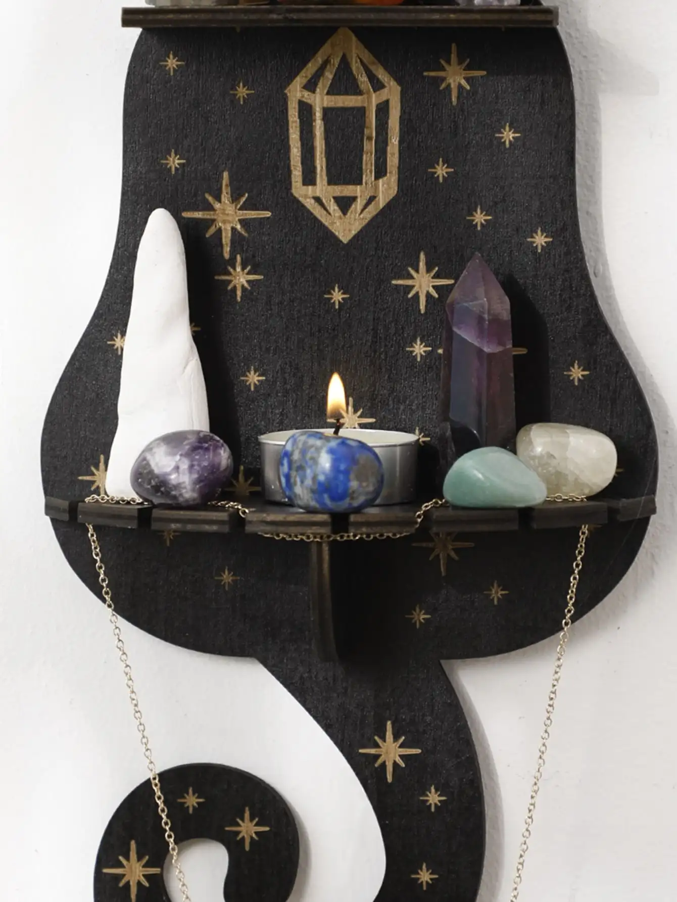 1pc Sun Moon Star Black Cat Floating Wall Shelf Wooden Crystal Shelf Display Wall Decor Display Shelf Boho Home Decoration Ledge