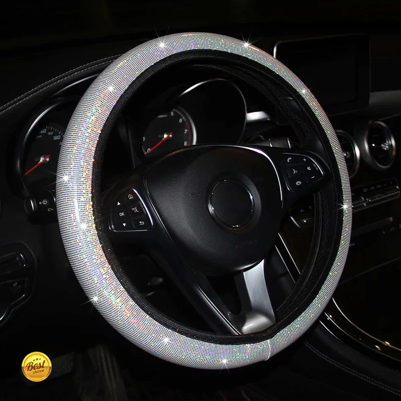 Coprivolante 37/38 cm 15 diametro Coprimaniglia per auto Rosa Accessori per auto Per ragazze diamante Modello onda Pelle Nuovo  34