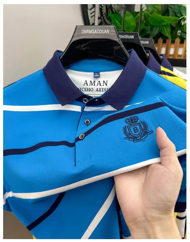 Fashion striped short sleeve men polo shirt summer trend brand letter embroidery design business casual breathable Paul T-shirt 15 S66c4bee6841949a18790b6f7c145b4b6D