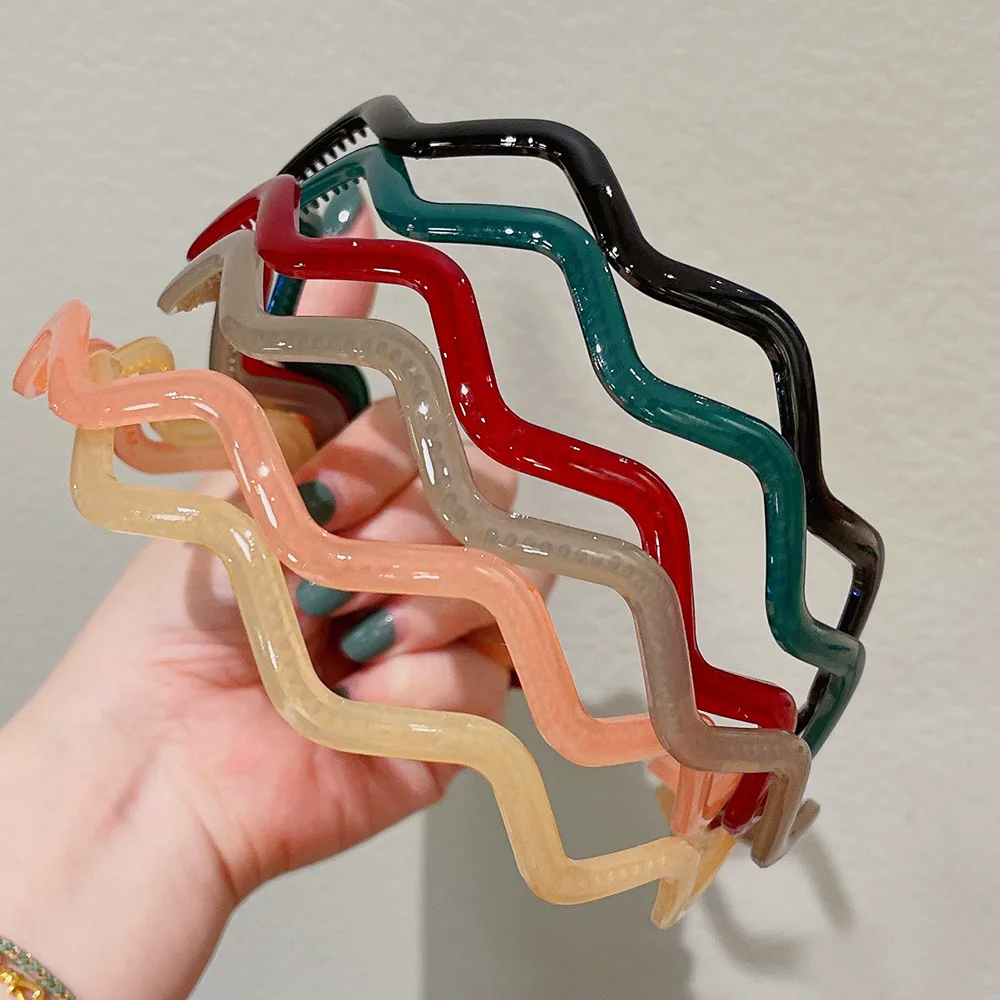 Korean Resin Head Hoop Girls Summer Simple Wash Face Headwear Headbands Wave Shaped Solid Color Hair Band Bezel Hair Accessories