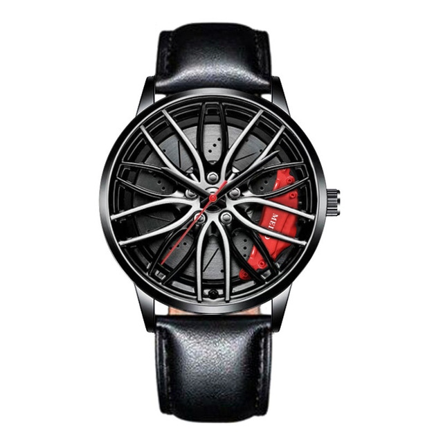 for Men Waterproof Vacuum Plating Strap with Car Wheel Rim Hub Design Sport Automatic Quartz Wristwatch