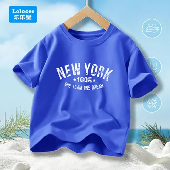 Teens Boys Summer Cotton Fashionable Casual T-shirt Kids New York Letter Printed Round Neck Short Sleeve T-shirt Top ZNYB1 1