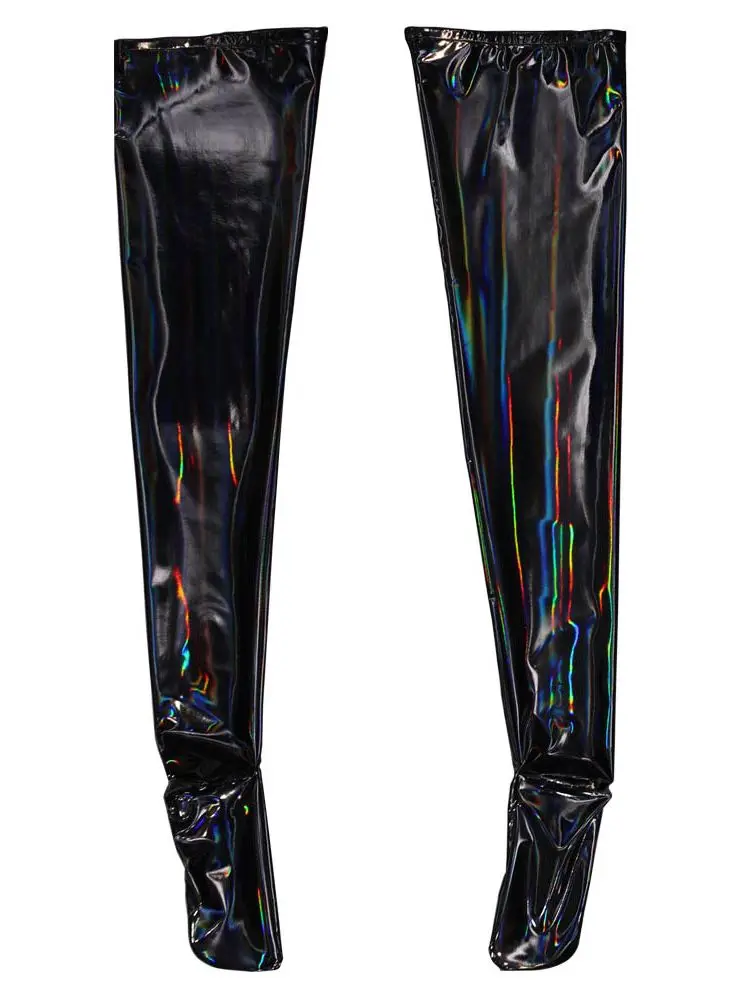 Wet Look PVC Stocking Laser Shiny PU Leather Thigh High Over Knee Stockings Tights Hot Sexy Cosplay Oil Medias Negras Clubwear