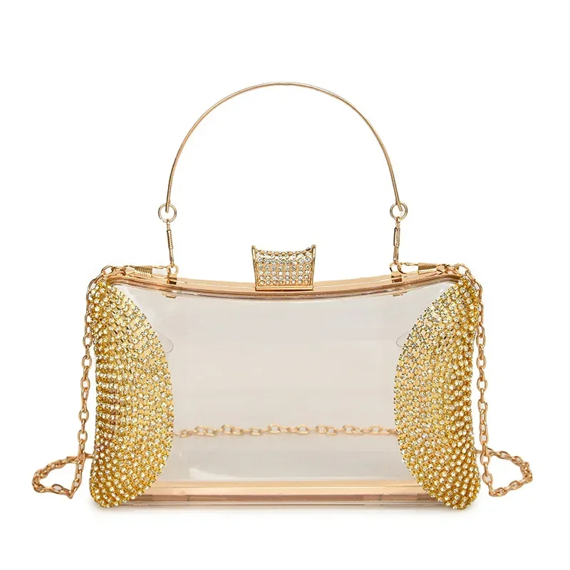 thumbnail image 1 of Bolso de hombro de diseñador con diamantes de imitación, bolsos de noche para mujer, minicaja de acrílico transparente, bolsos de lujo para mujer, bolsos de playa de verano, 1 of 4