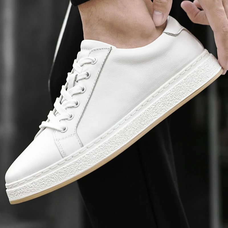 New Mens Luxury Casual Genuine Leather High-quality Leisure Black White  Sneakers Male Comfortable Inside Handmade Trend Loafers