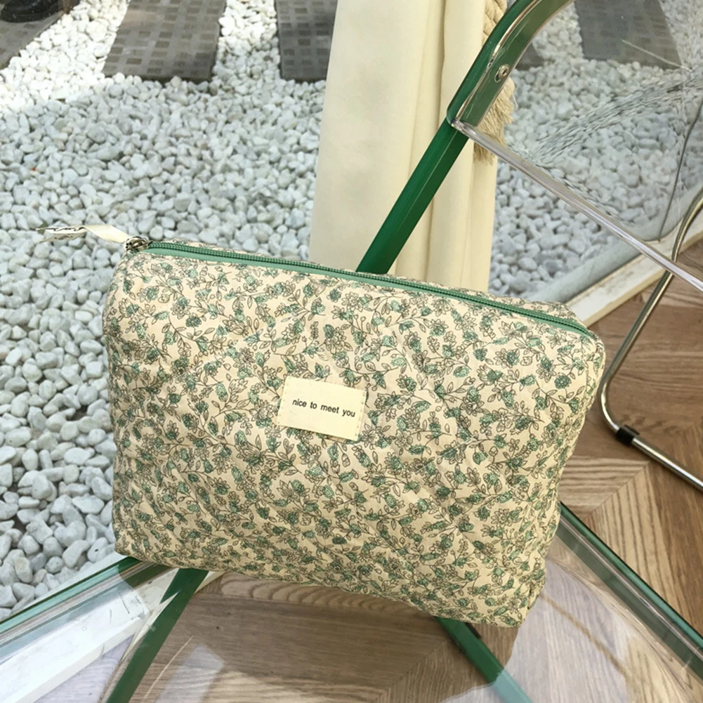 Korean Washing Bag Flower Prints Soft Cotton Travel Organizer Travel Portable Large Capacity Zipper for Women Girls Wallet Purse