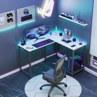 L Shaped Computer Desk Wood Corner PC Gaming Table with Side Storage Bag for Home Office Small Spaces, White 1