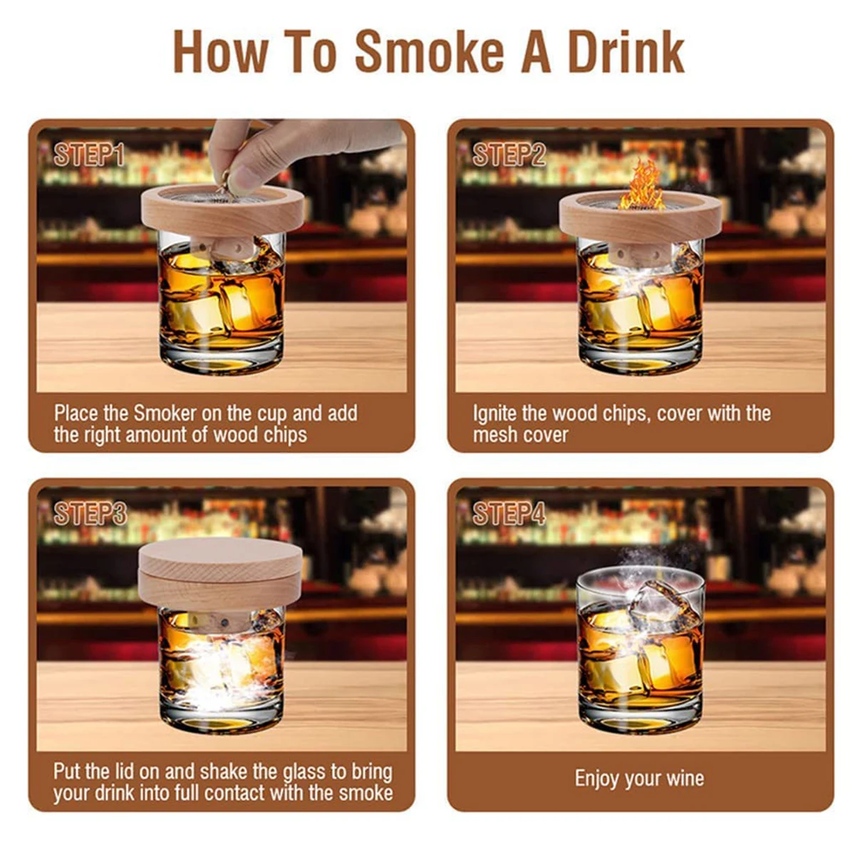 SmokeTop Cocktail Smoker Kit Old Fashioned Chimney Drink Smoker for Cocktails, Whiskey, & Bourbon With Sample Pack of Wood Chips