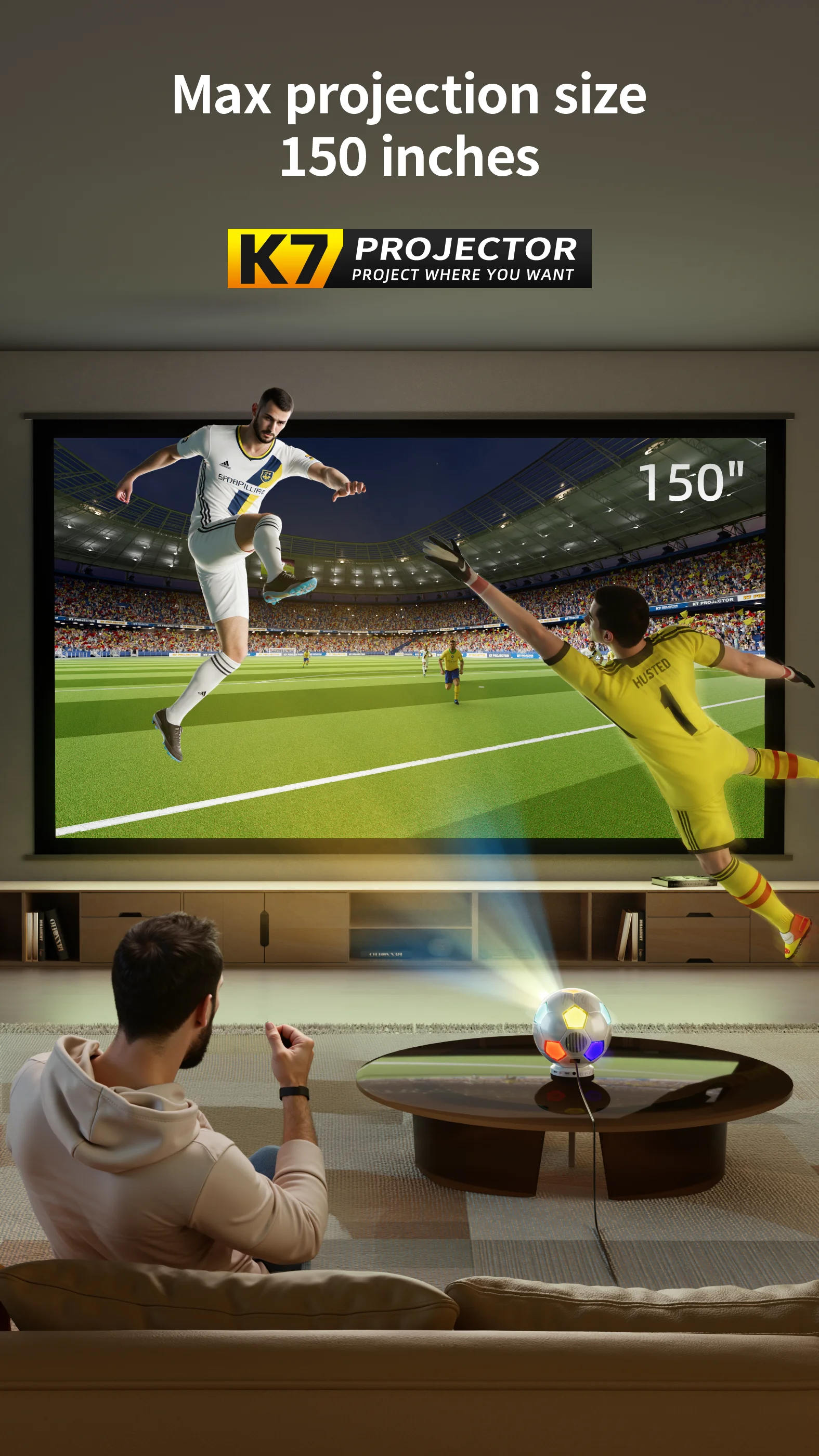 1080P Projector Portable WiFi6 Bluetooth Rotatable Ceiling Projector for Bedroom