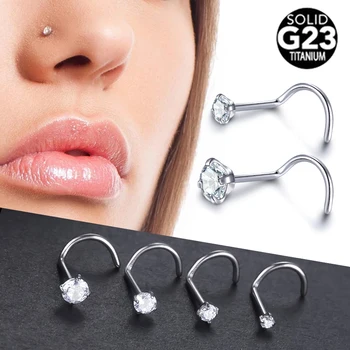 임플란트 티타늄 코 스터드 링 세트 라운드 CZ 크리스탈 코 피어싱 1.5/2/2.5/3MM 나사 콧 구멍 피어싱 귀걸이 쥬얼리 20G, 1 피스