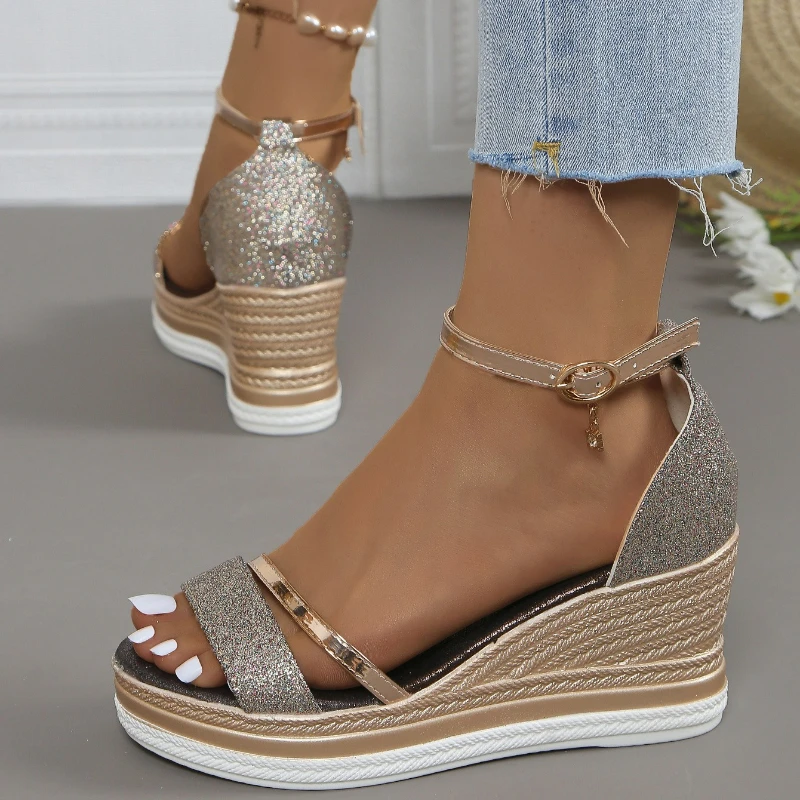 Wedges Fashion Solid Color Platform Beach Shoes Shallow Casual Women High Heels Designer Open Toe Sandals_vogvips.com